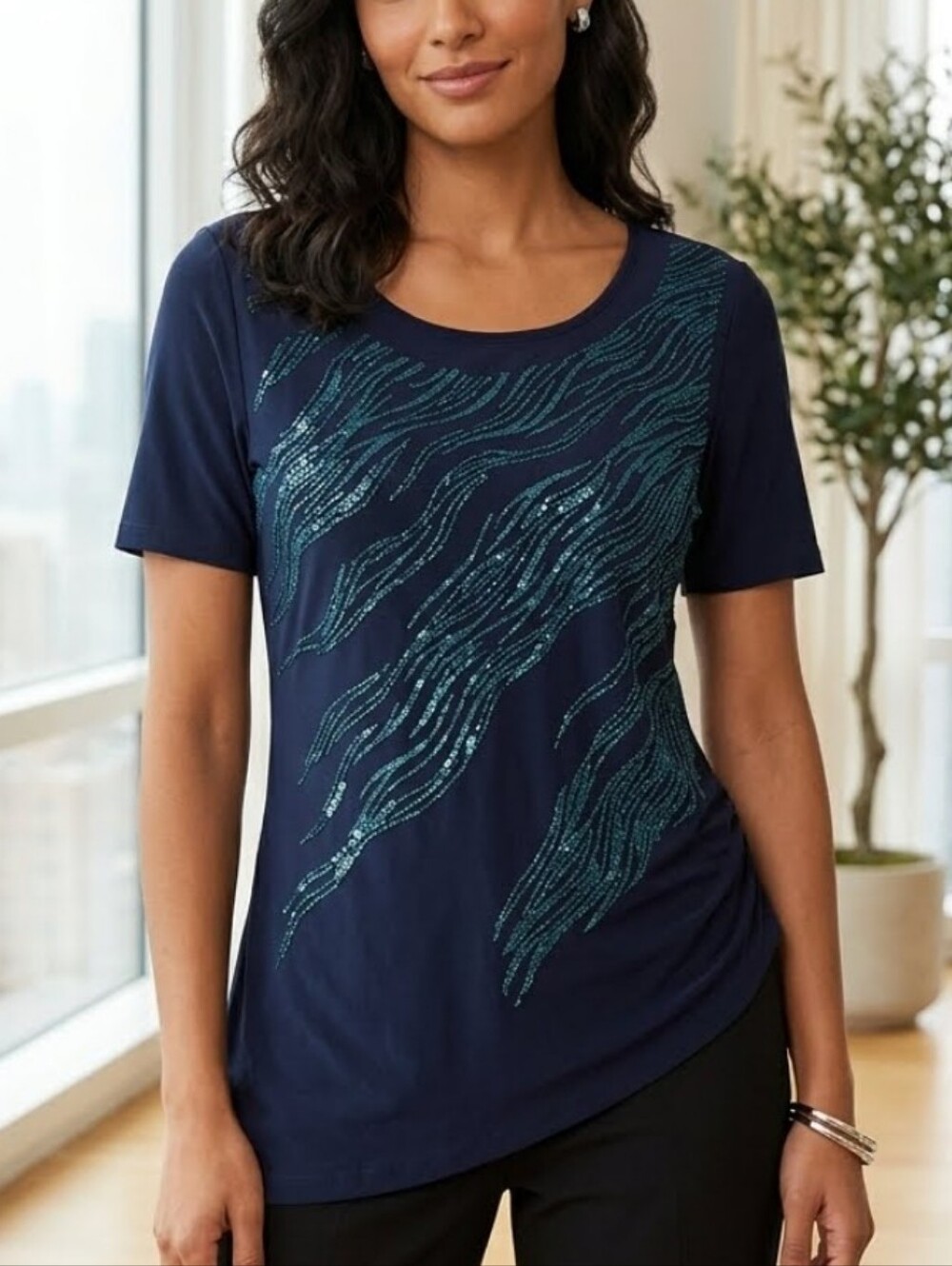 Forever Jade Sequin Embellished Asymetrical Top